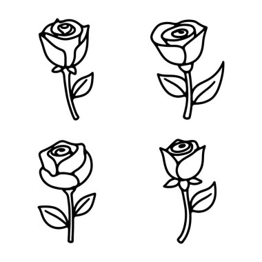 Yapraklı bir gül seti. Çiçekli shilhoutte. Vektör illüstrasyonu