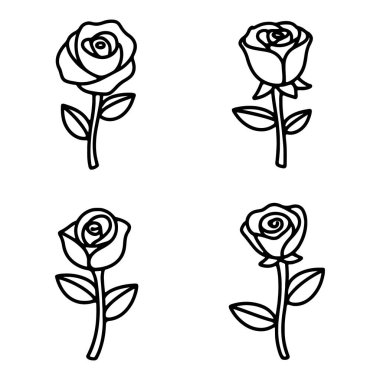 Yapraklı bir gül seti. Çiçekli shilhoutte. Vektör illüstrasyonu