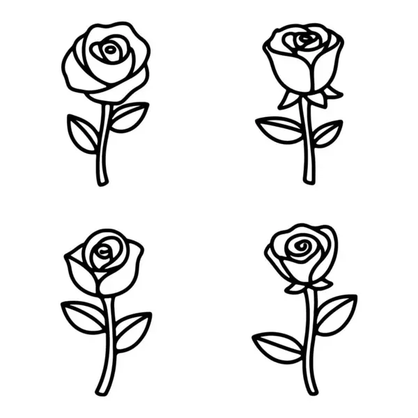 Yapraklı bir gül seti. Çiçekli shilhoutte. Vektör illüstrasyonu