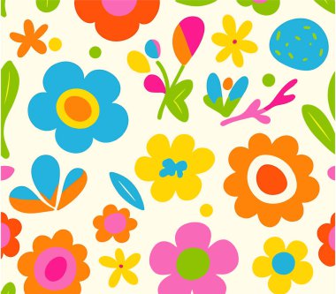 Çiçeksiz desen, sevimli çiçek, basit papatya, eski bahar arkaplanı, klasik yaz çiçeği deseni. Saf renkli papatya çayı. Çocuksu çiçek tekstili. Eğlenceli vektör illüstrasyonu