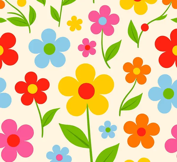 Çiçeksiz desen, sevimli çiçek, basit papatya, eski bahar arkaplanı, klasik yaz çiçeği deseni. Saf renkli papatya çayı. Çocuksu çiçek tekstili. Eğlenceli vektör illüstrasyonu