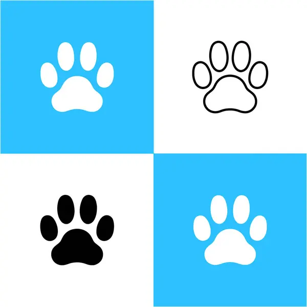 Köpek ve kedi ayak izi ya da pow ikonu. Çivileri basit ve mavi renkli daire şeklinde. Köpek ya da kedi pençesi vektör simgesi. Hayvanların ayak izlerinin siyah beyaz çizimi.