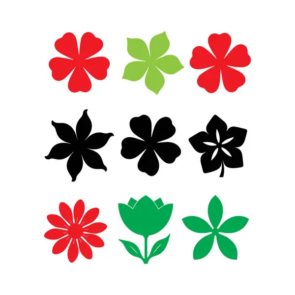 Siyah ve beyaz çiçek seti gül yaprağı çiçek ağacı meşe ağacı ikonları vektör illüstrasyonu