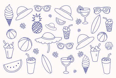 Yaz ikonu sembolü el çizimi vektör çizimi. Beyaz arka planda izole edilmiş plaj tatili konsepti.