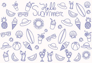 Yaz ikonu sembolü el çizimi vektör çizimi. Beyaz arka planda izole edilmiş plaj tatili konsepti