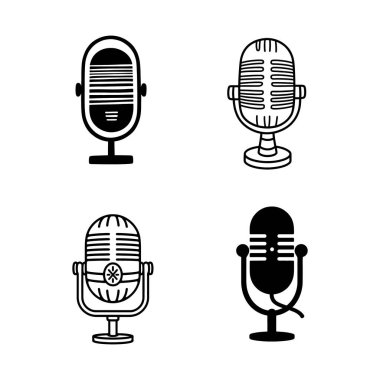 Podcast, Music Voice Recording Design için Mikrofon Silueti Simgesi