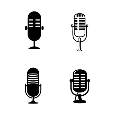 Podcast, Music Voice Recording Design için Mikrofon Silueti Simgesi