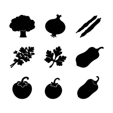 Sebze yiyecek çizgisi, arka plandaki sanat silueti vektör çizimi