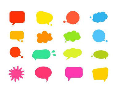 Düz konuşma balonu ve diyalog vektörü. Renkli sohbet metinleri karalamaları.