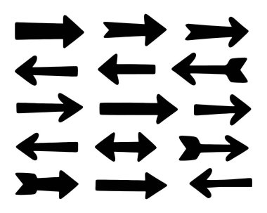 Oklar siyah simgeler oluşturur. Ok simgesi. Ok vektör koleksiyonu. Doddle ok seti, ok koleksiyonu. Koleksiyon farklı ok işaretleri. Beyaz arkaplan ile siyah vektör okları