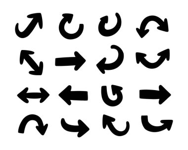 Oklar siyah simgeler oluşturur. Ok simgesi. Ok vektör koleksiyonu. Doddle ok seti, ok koleksiyonu. Koleksiyon farklı ok işaretleri. Beyaz arkaplan ile siyah vektör okları