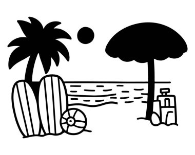 Plaj Simgeleri Şemsiyeler Sörf Tahtaları Plaj Baloları Kumdan Kaleler Vecto