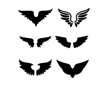 Kanat simgeleri koleksiyonu. Siyah siluet kanat simgeleri. Vektör