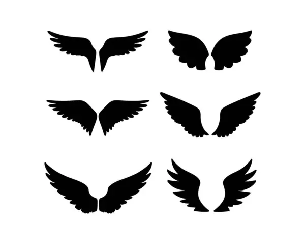 Kanat simgeleri koleksiyonu. Siyah siluet kanat simgeleri. Vektör