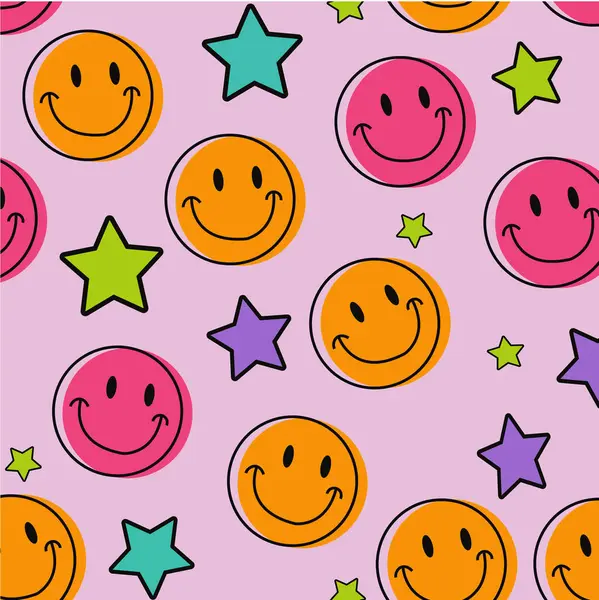 Retro Gülücük Şablonu Mutlu Yüz Arka plan Harika Gülen Surat Kusursuz Şablon