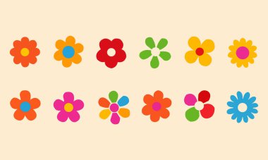 Minimalist retro şeklinde vahşi geometrik oyuncu çiçek yıldızları seti. Acımasız temel figürler. tasarım ögeleri.