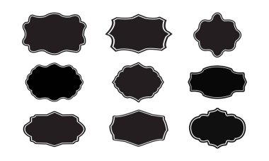 Antika etiketler ve rozetler koleksiyon şeklinde. Vektör çizimi. Yama için siyah şablon, simgeler