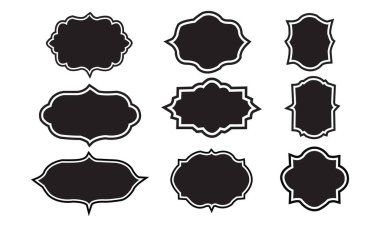 Antika etiketler ve rozetler koleksiyon şeklinde. Vektör çizimi. Yama için siyah şablon, simgeler
