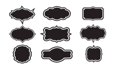 Antika etiketler ve rozetler koleksiyon şeklinde. Vektör çizimi. Yama için siyah şablon, simgeler