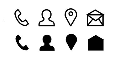 İletişim ve bilgi paylaşımı için iletişim sembolleri içeren vektör simgesi seti