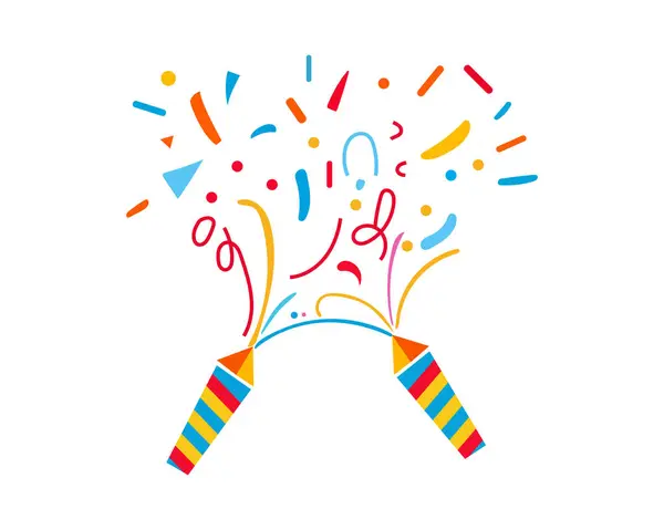  Konfeti ve karnaval kurdelesi tanıtım kutlamaları ve olay illüstrasyon setleri. Parti, kurdele, dekorasyon, şablon, kestane fişeği, etkinlik. Çizimde vektör çizimi