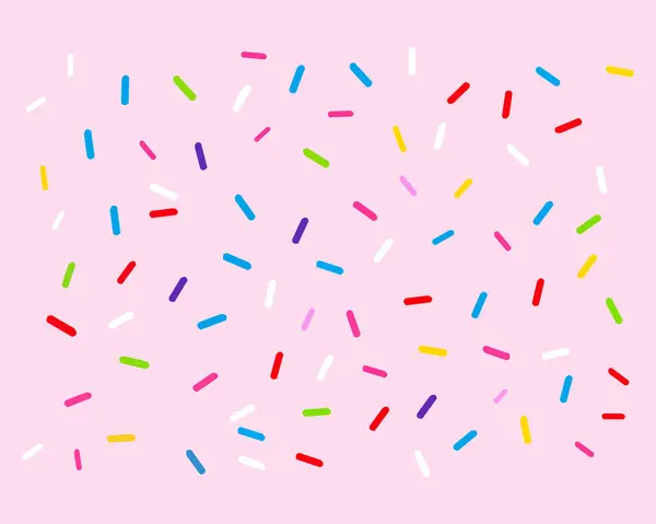 Renkli çörek parçacıkları dikişsiz desen. Pembe şeker kreması arka planı. Dekoratif afiş, poster ve şablon için pasta kaplaması. Kek mi, dondurma sosu mu? Vektör duvar kağıdı