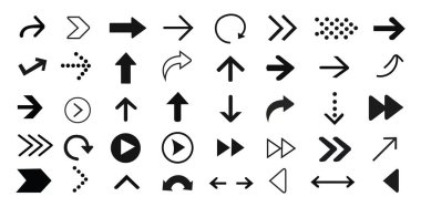 Black Arrow Simgesi hazır. Minimal Ok. Düz Yön Ok Siluetleri vektör paketi