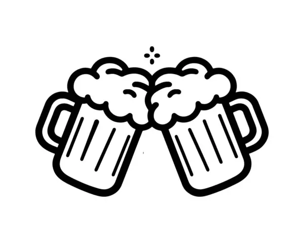 Bira kupası siluet çizgisi sanat vektörü seti, iki tezahürat bira kupaları ikon vektör illüstrasyonu.