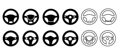 Araba Direksiyon Simgeleri hazır. Siluetler, Vektör Resimleri Beyazda İzole Edildi