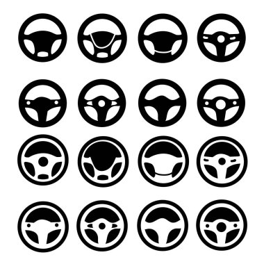 Araba Direksiyon Simgeleri hazır. Siluetler, Vektör Resimleri Beyazda İzole Edildi