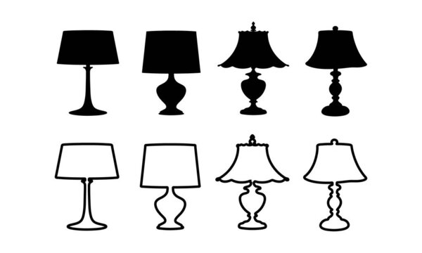 Набор силуэт настольные лампы сектора, лампа Line Art Bundle.