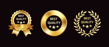 Yıldızlı en kaliteli altın rozet. Altın rengi lüks amblem..