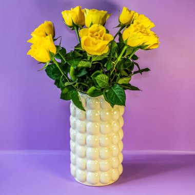 Sarı arka planda sarı ve beyaz güller