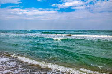 Kuzey Denizi 'nin arka planında güzel bir deniz kıyısı