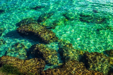 Taşlı ve taşlı mavi okyanus suyu