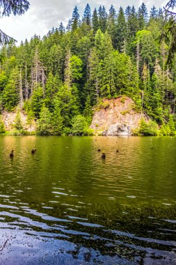 Dağlarda yansıması olan göl.