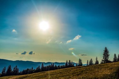 Arkasında bir dağ olan güzel bir manzara.