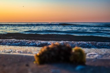 Deniz ve taşlar gün batımında, arka plan