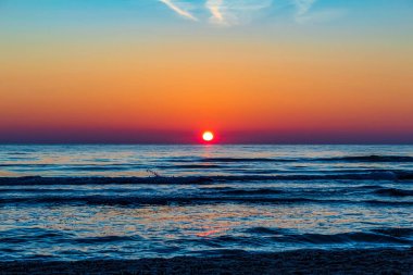 Polonya ve Baltık Denizi üzerinde günbatımı