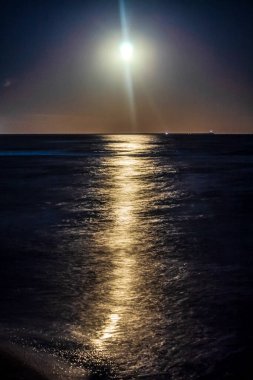 Dolunayda bir denizin gece manzarası