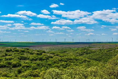 Hollanda 'daki bir tarladaki yel değirmeninin havadan görünüşü. yüksek kaliteli fotoğraf