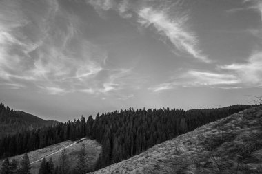 Siyah beyaz güzel dağ manzarası