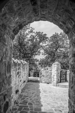 Eski ahşap kapı. Siyah ve beyaz.