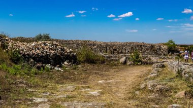 Pergamon antik şehrinin kalıntılarının manzarası, hindi.