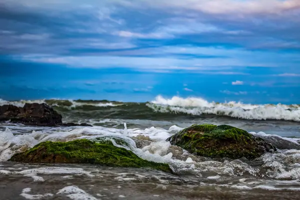 Büyük bir deniz dalgası ile güzel bir deniz manzarası