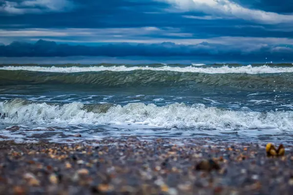 Sahilde deniz dalgaları ve köpük