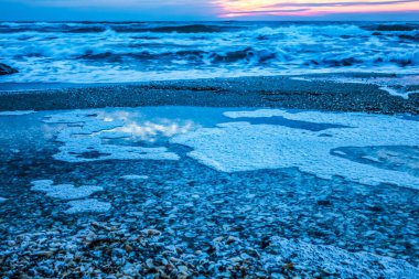 Baltık Denizi kıyısında deniz köpüğü