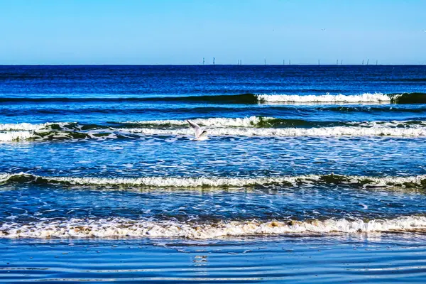 Deniz dalgaları ve mavi gökyüzü.