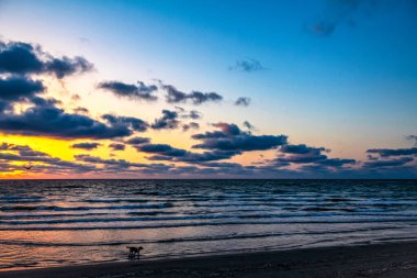 Denizin kumsalında gün doğumu
