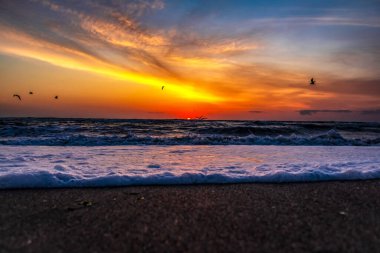Deniz sahilinde güzel gün batımı